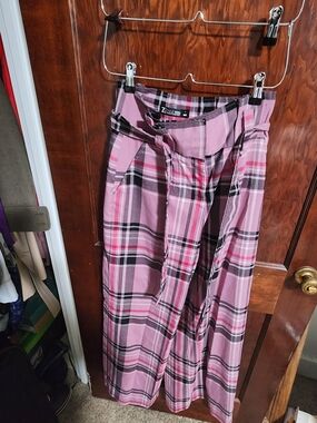 NWOT New York & Company 7th Avenue Plaid Pants Pink Black White Size 2